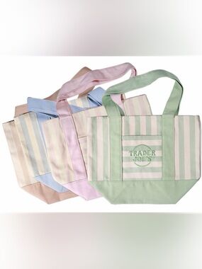 🔘Trader Joe's Pastel Stripe Tote Bag set of 4